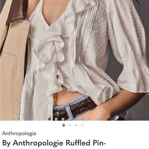 Anthropologie Cream Ruffled Blouse